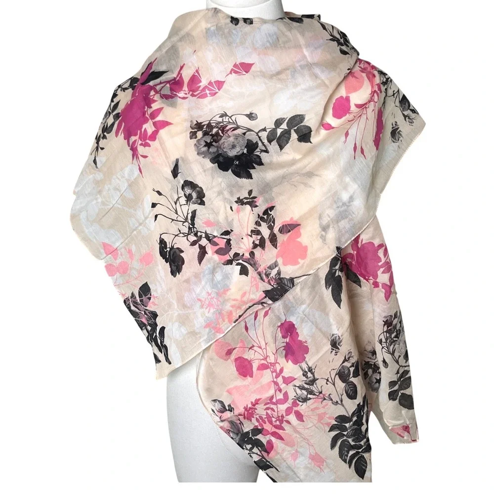 Talbots Floral Flocked Cotton Silk Wrap Scarf One Size